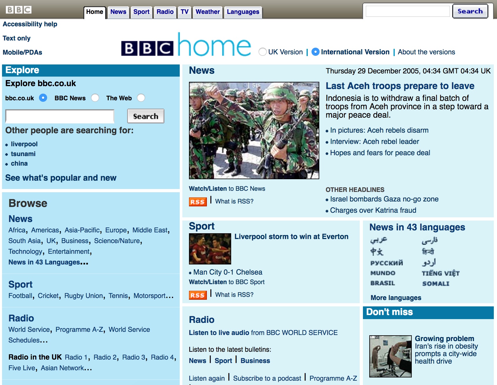 BBC.co.uk homepage (2005)